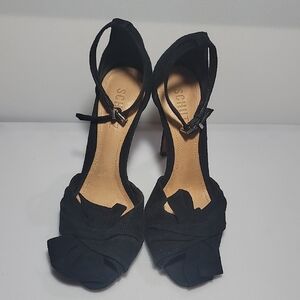 Schutz peep-toe black suede heels Size 6.5 US